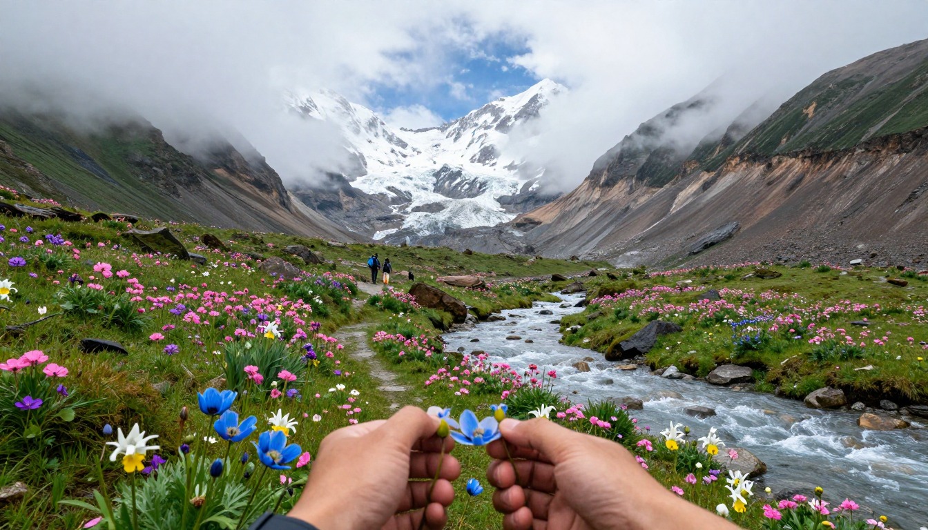 Illustration evoking Valley of Flowers