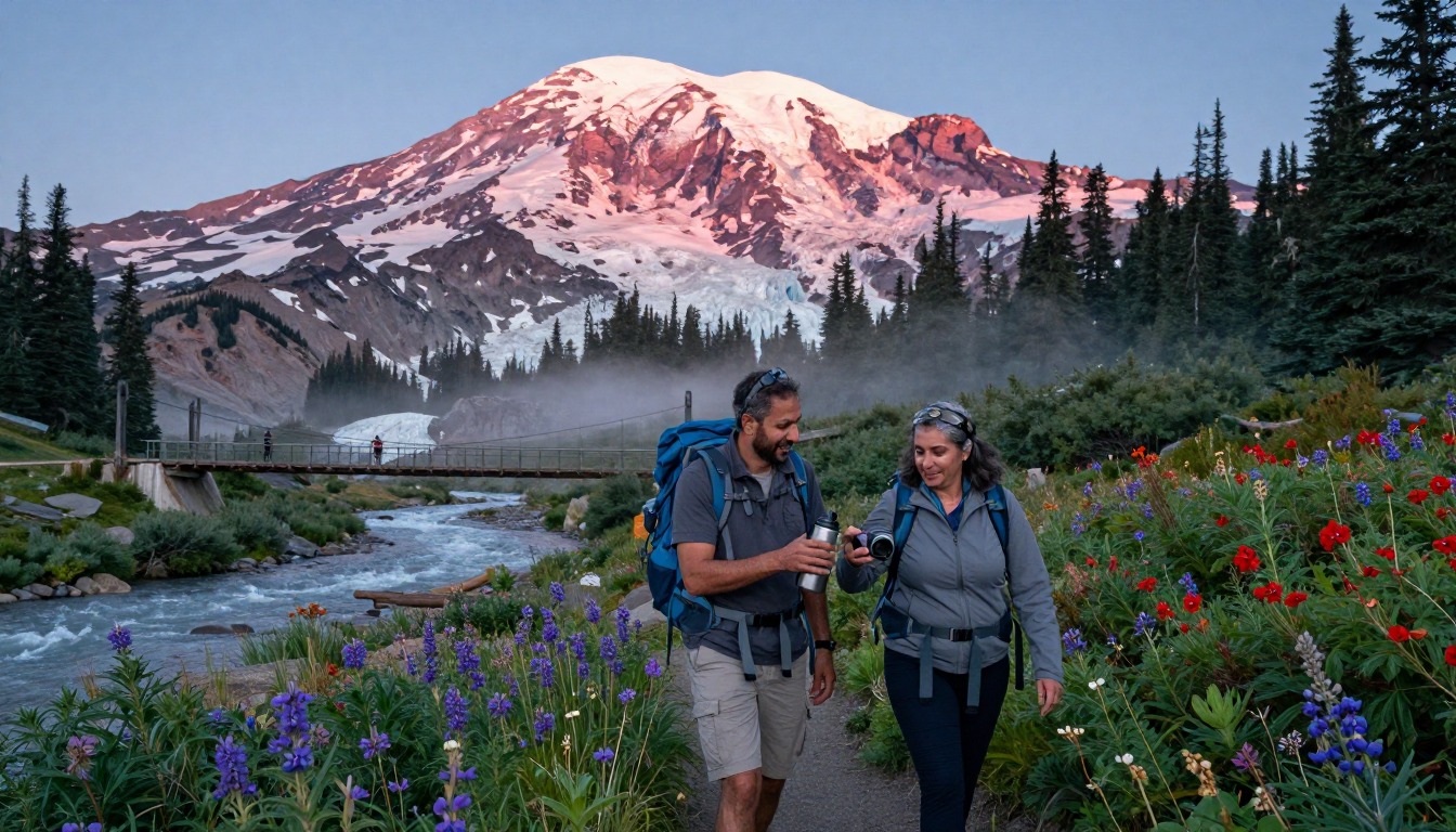 Illustration capturing a moment at Wonderland Trail — Mount Rainier
