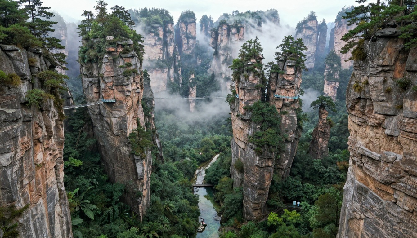 Illustration evoking Zhangjiajie — the Avatar Pillars