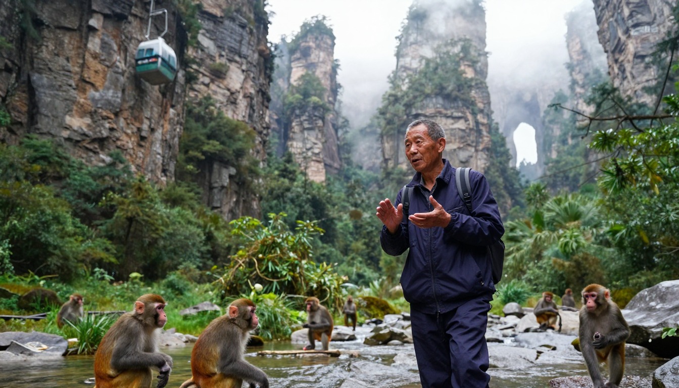 Illustration capturing a moment at Zhangjiajie — the Avatar Pillars